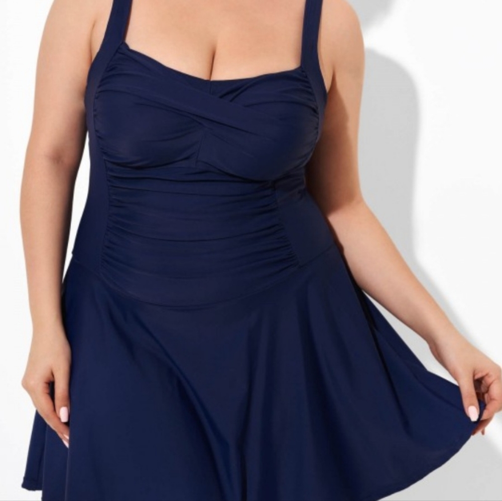 Blue Sexy RuffleTwist Front Beach Swimdress